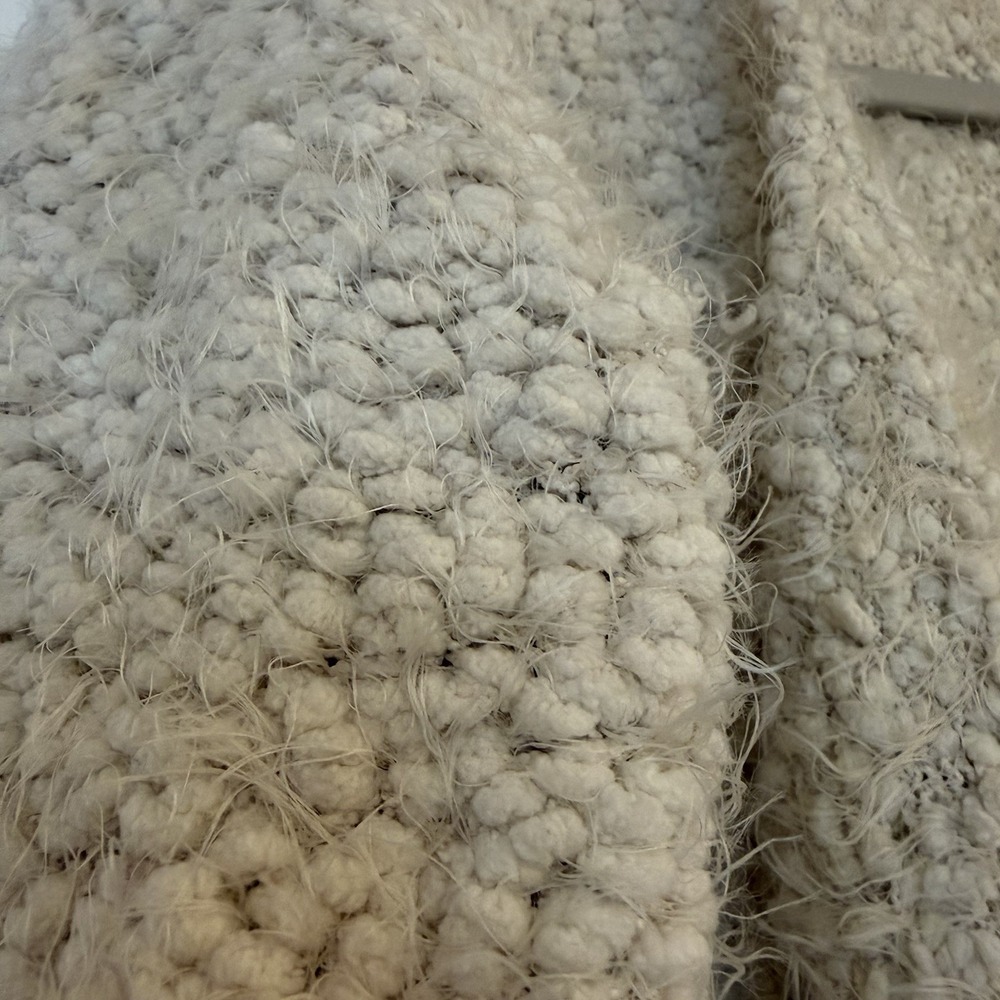 POL Boucle Eyelash Cardigan Sweater Beige Size M Boho Open Front Asymmetric - Picture 7 of 8
